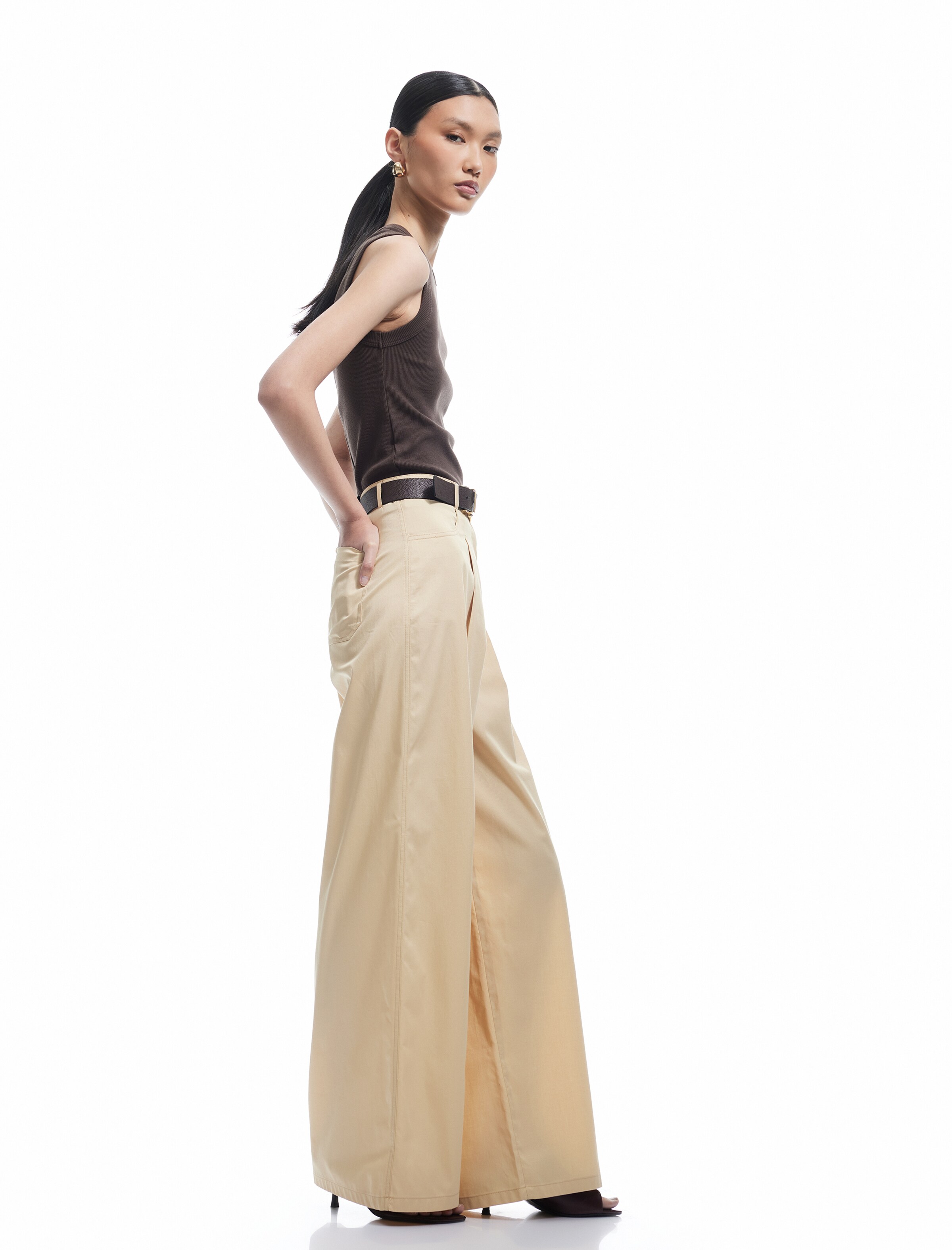 Koton Wide leg Pleat-Front Pants in Beige