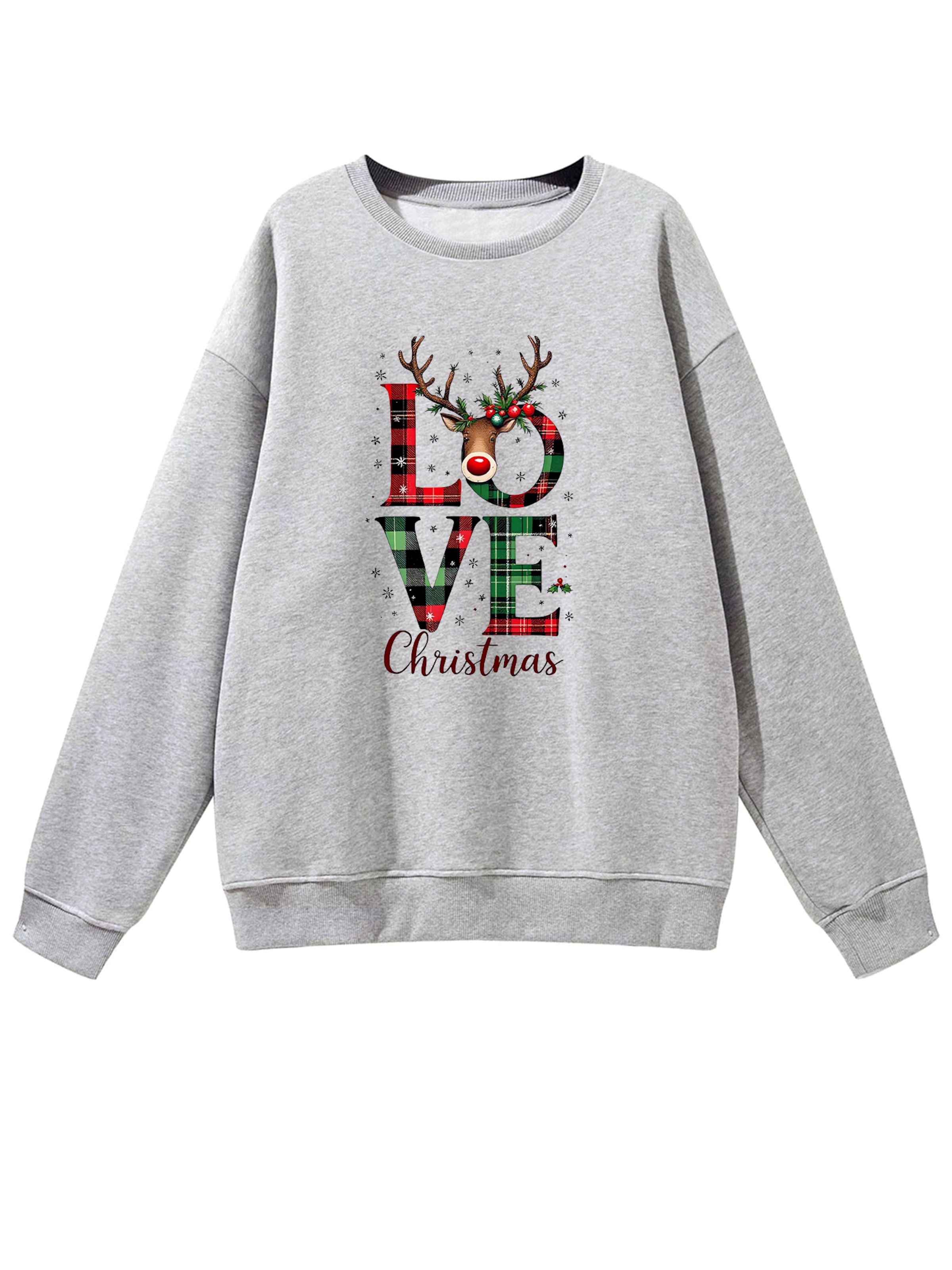 GORHEY - Jersey 'Women's Christmas Printed Sweatshirts, Long Sleeve Loose Pullover Top' en gris