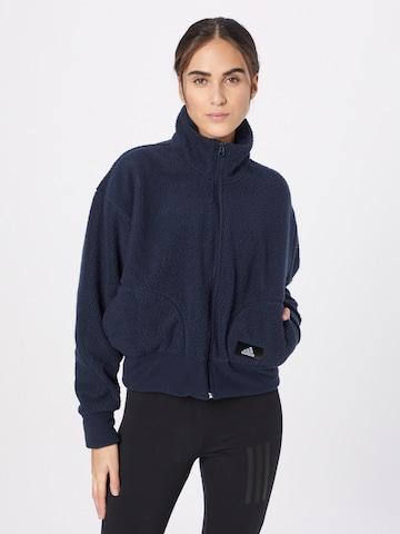 ADIDAS SPORTSWEAR Athletic Jacket 'Holidayz Sherpa' in Blue: front