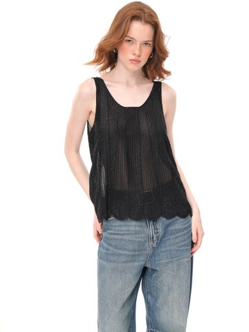 yoligex Koszulka 'Black Sheer Rhinestone Bow Strap Cami Top' w kolorze czarny