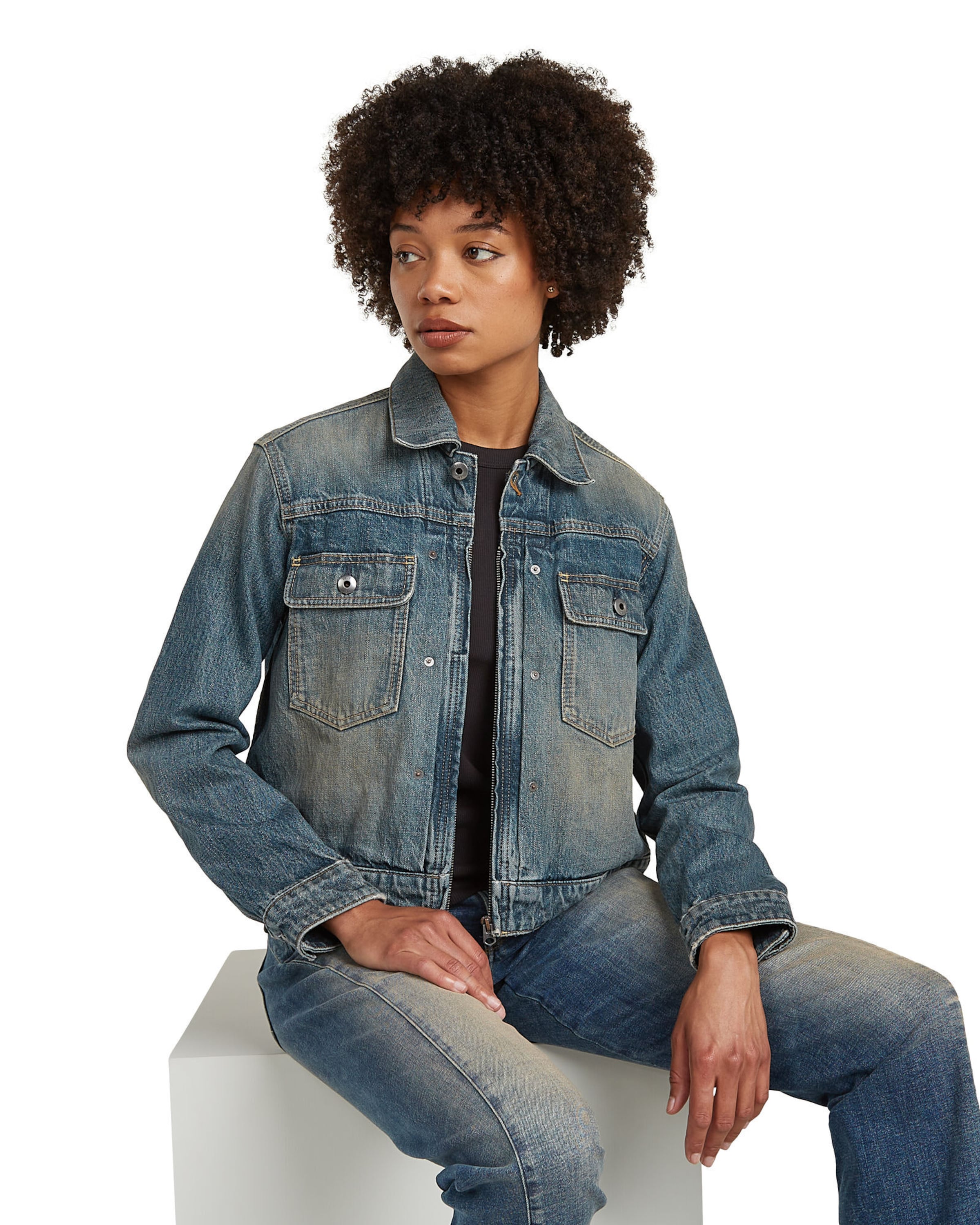 G-STAR Tussenjas 'Shrunken Boxy Jacket' in Blauw