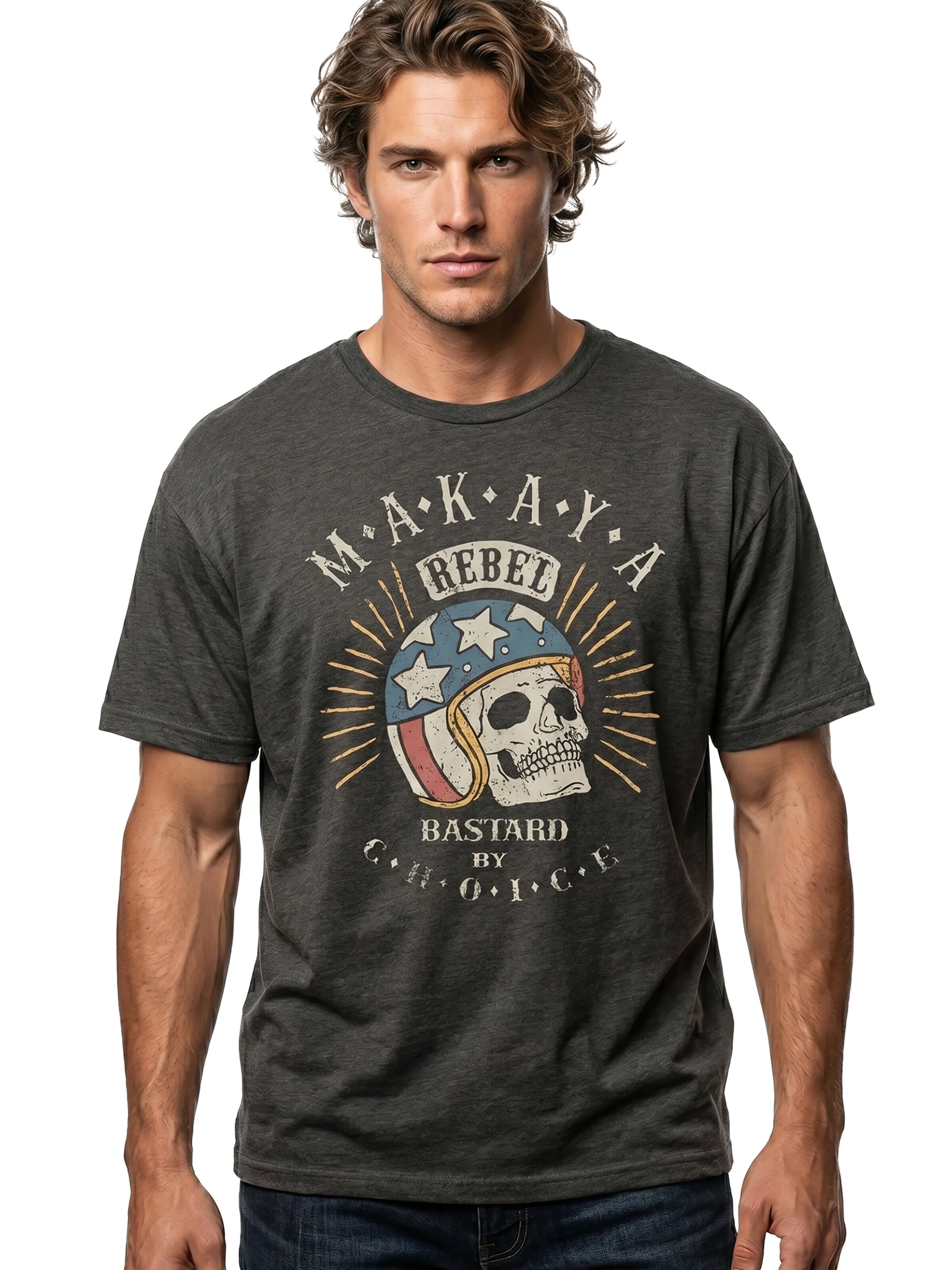 MAKAYA Shirt 'Bastard by Choice' in Grey