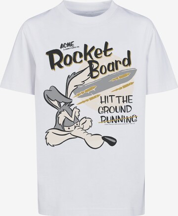 Maglietta 'Looney Tunes Wile E Coyote Rocket Board Cartoon' di F4NT4STIC in bianco: frontale