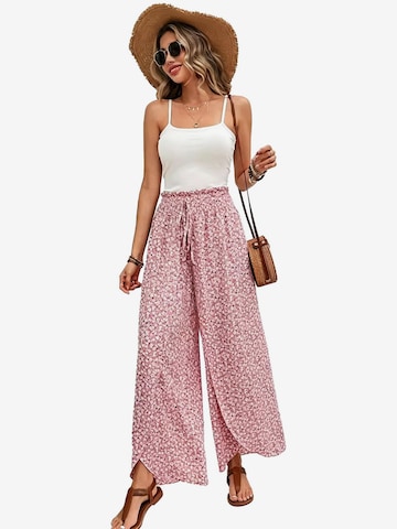 KoJooin Hose 'Damen Culotte Mit Floralem Muster, Elastischem Bund Und Seitlichem Schlitz Style Für Jeden Anlass' in Pink: Vorderseite