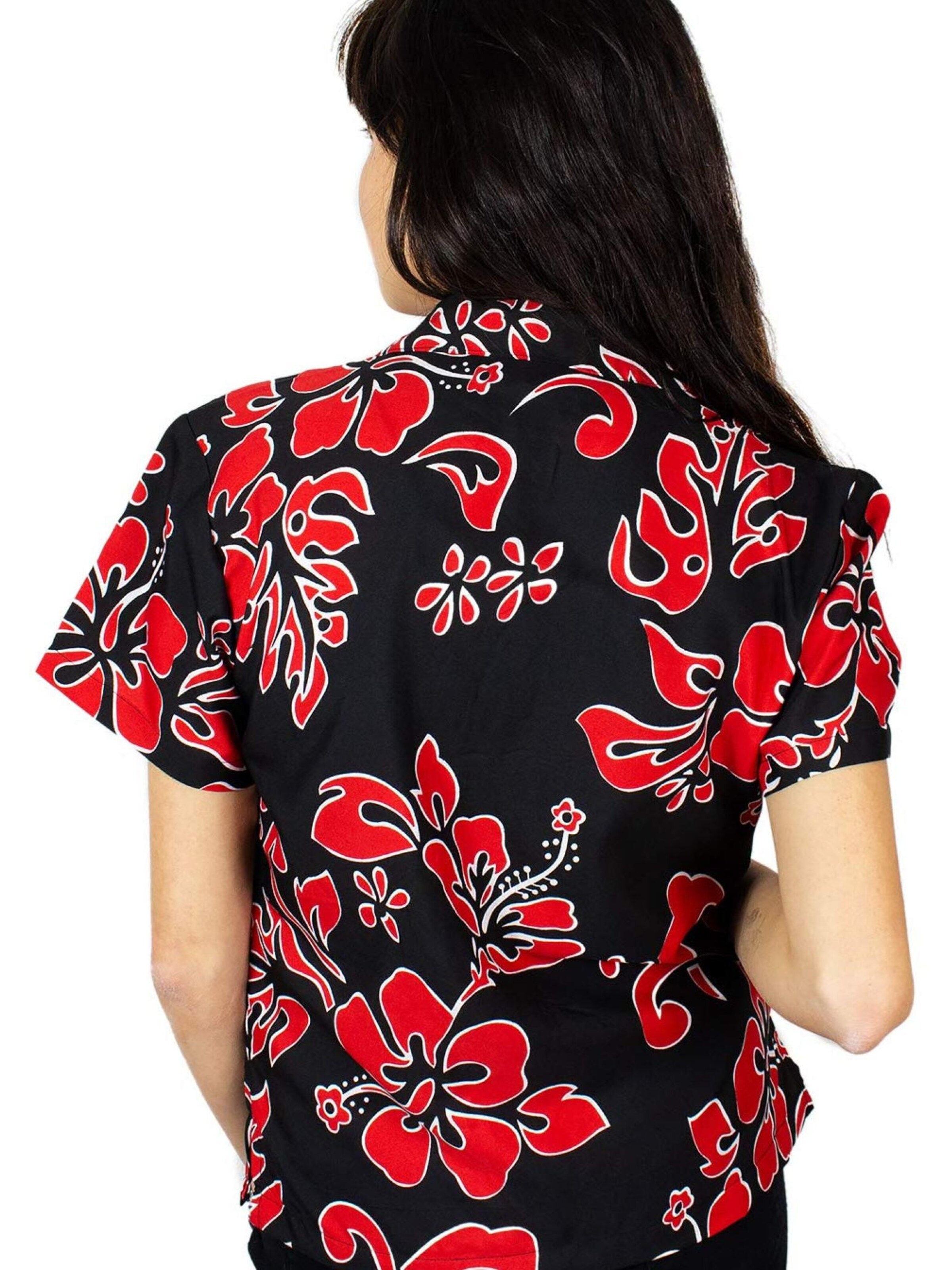 Camicia da donna 'Hibiscus Black Line' di King Kameha in rosso
