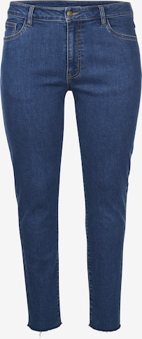 Rock Your Curves by Angelina K. Skinny Jeans in Blue: front