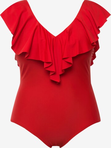 Ulla Popken Triangle Swimsuit in Red: front