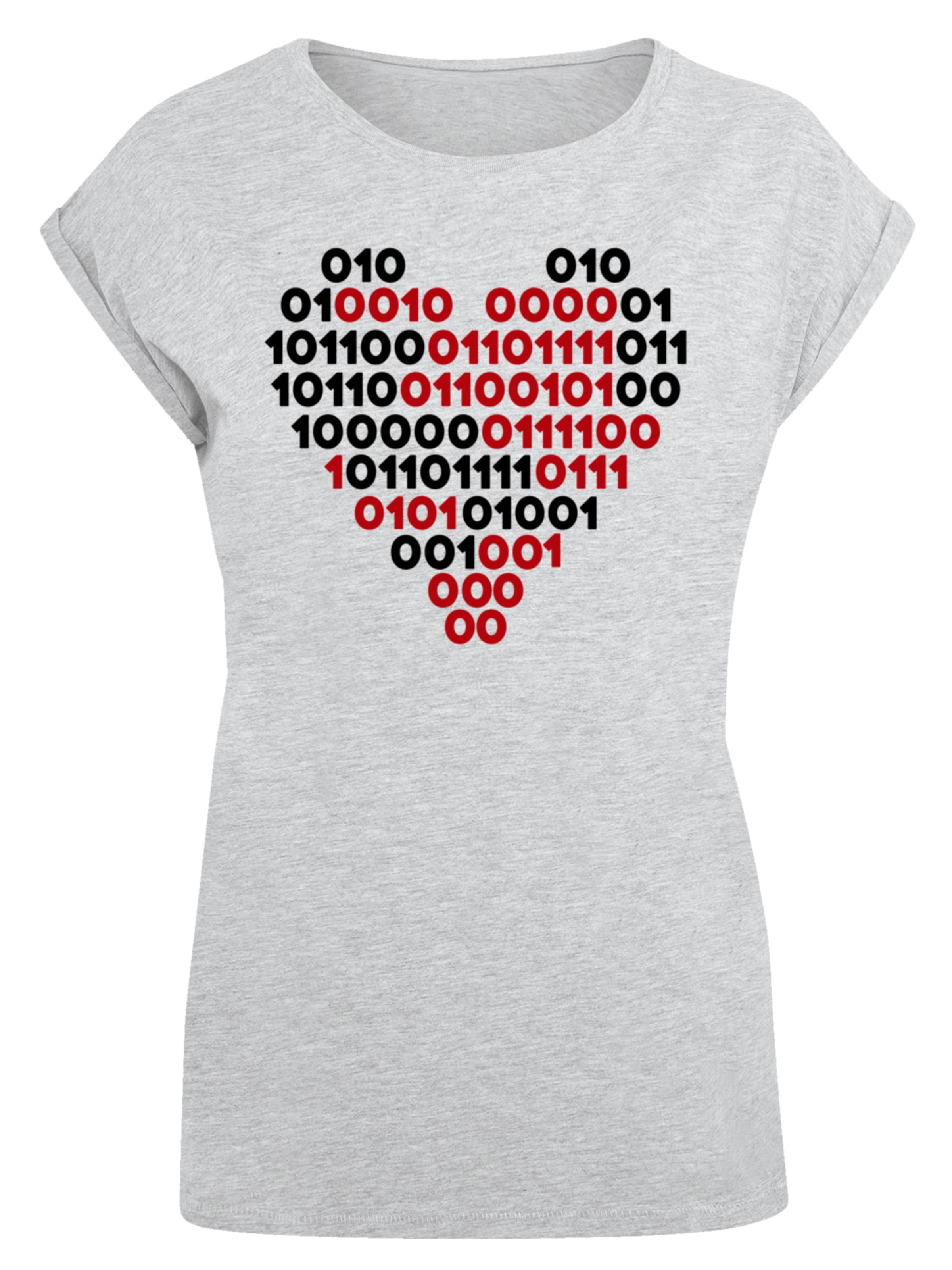 F4NT4STIC Shirt 'I Love You 01001001 Binary Code Herz Valentinstag' in Grey: front