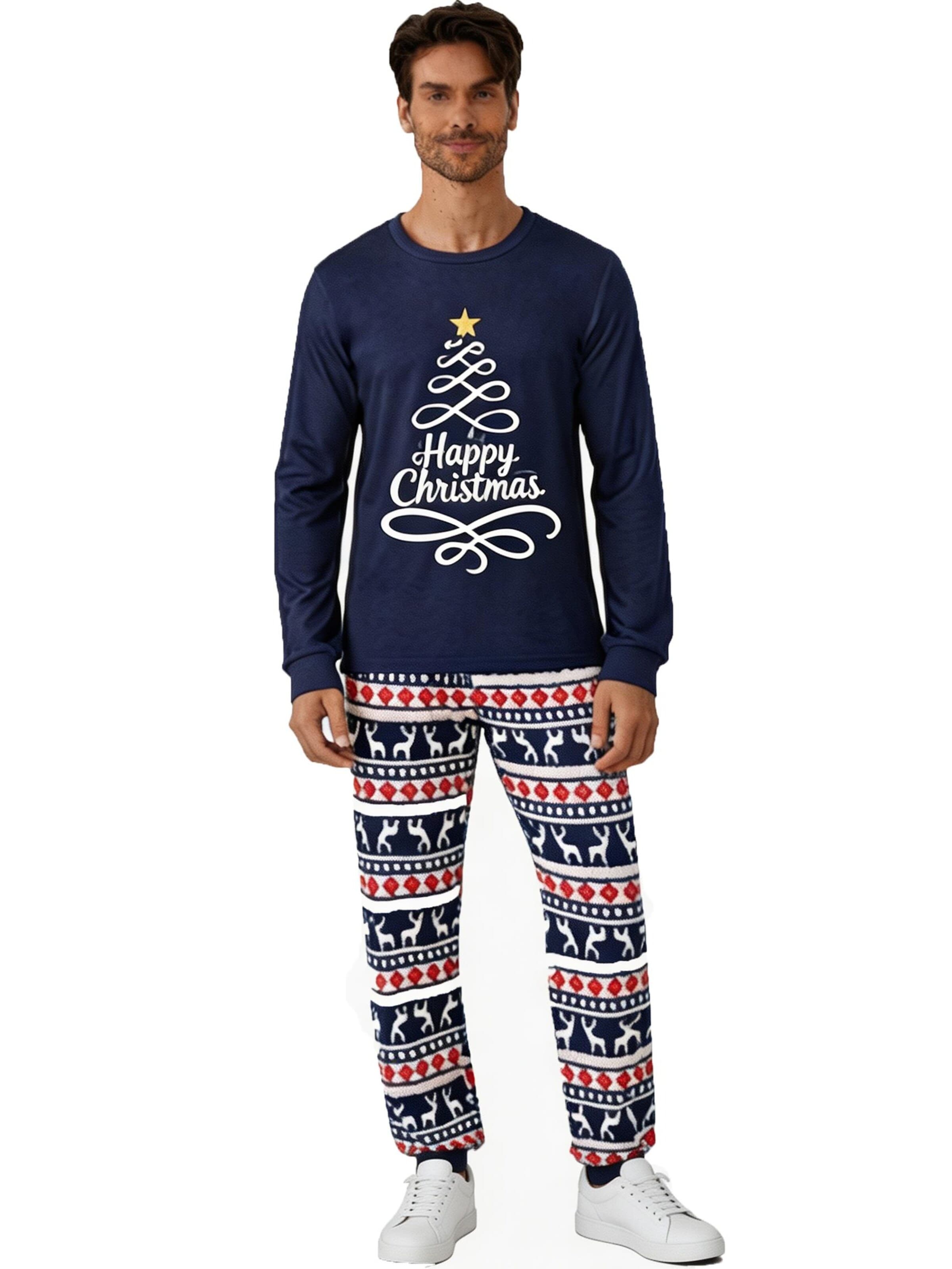 KoJooin Long Pajamas 'Herren Set Weihnachten Pyjama Langarm Rundhals Rentier Muster Homewear' in Blue: front