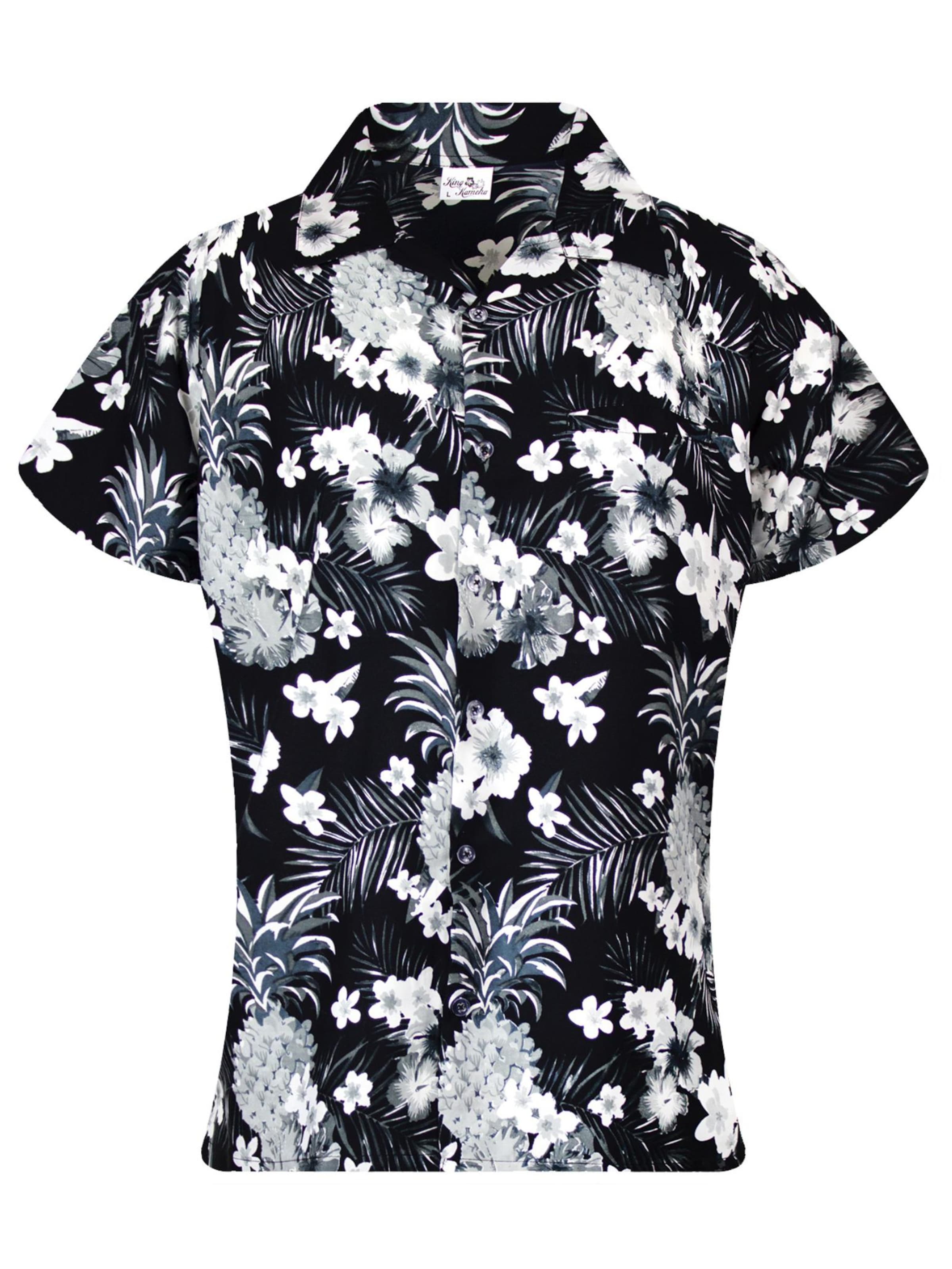 King Kameha Bluse 'Pineapple Flowers'‌ in Grau: Vorderseite