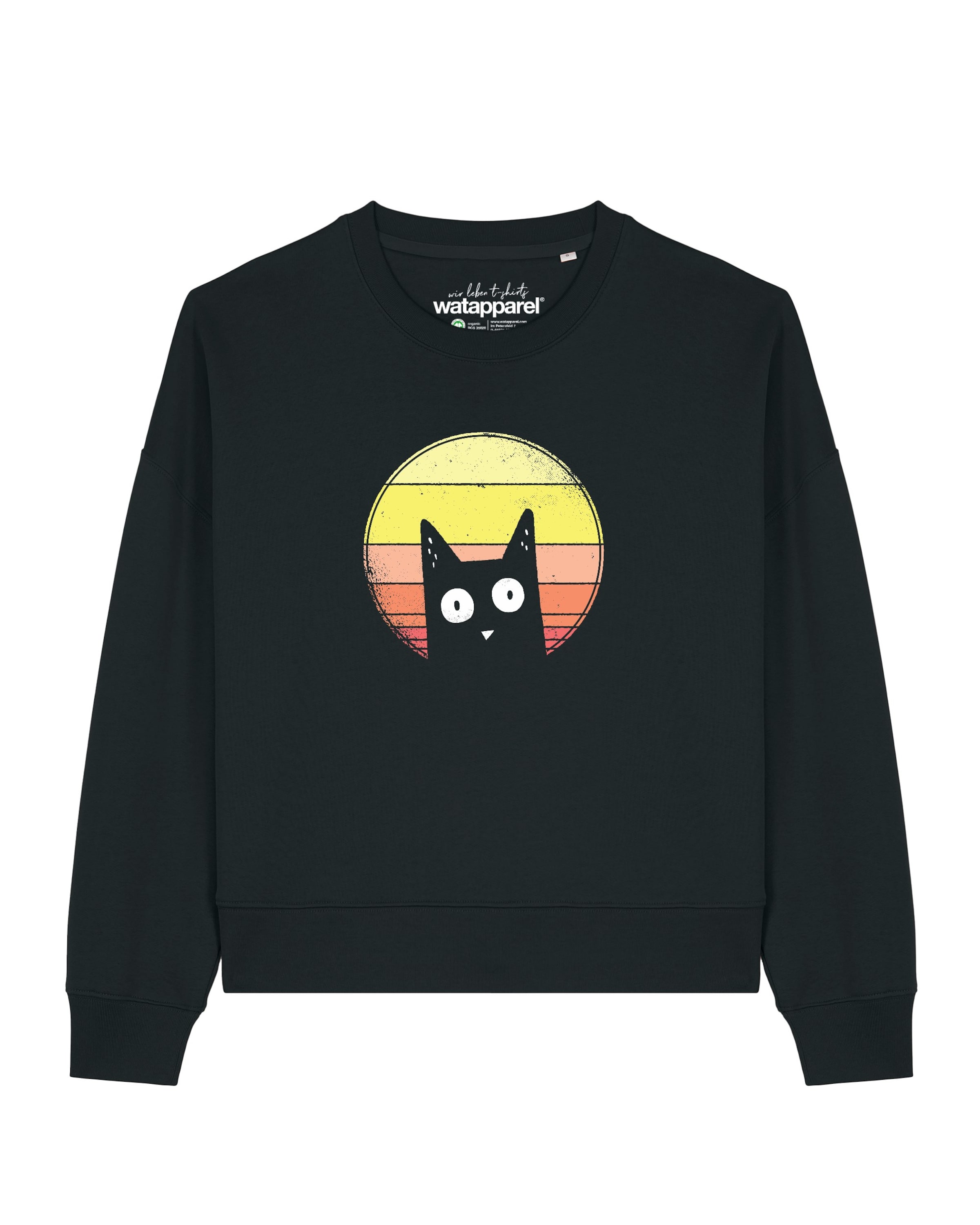 Watapparel Sweatshirt 'Sunset Cat' in Schwarz: Vorderseite