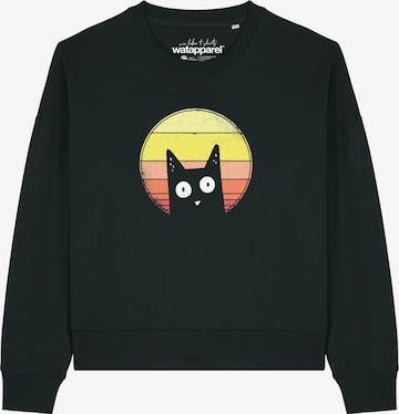 Watapparel Sweatshirt 'Sunset Cat' in Black: front