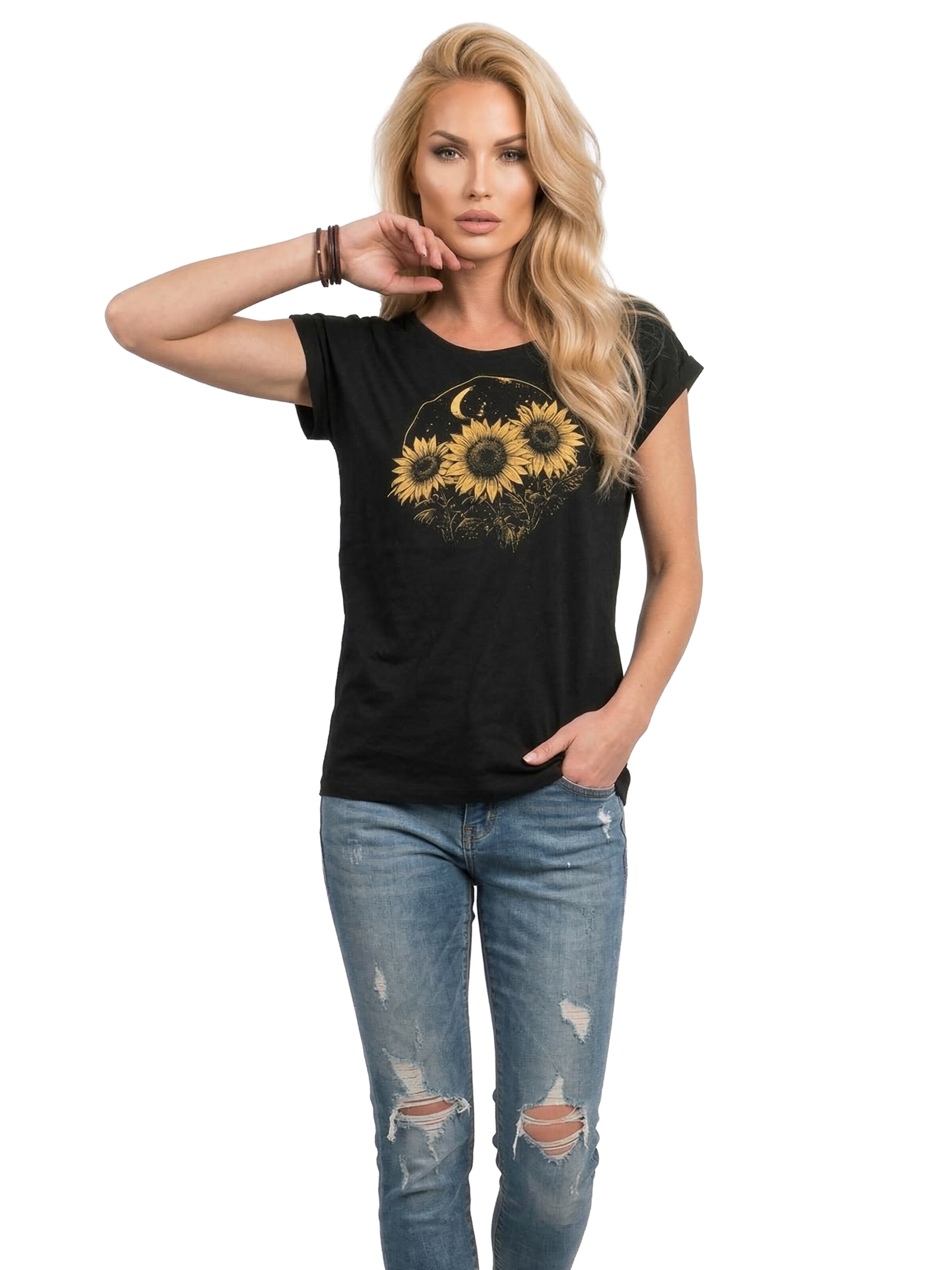 MAKAYA Shirt 'Moon Flower' in Black