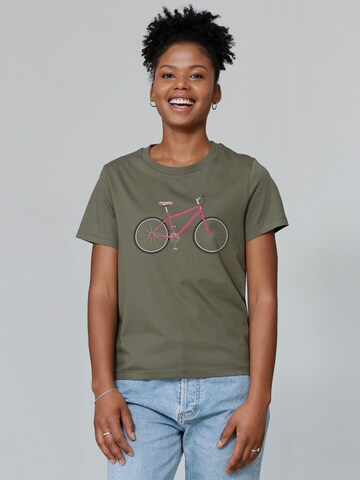 Watapparel Shirt ' Pink Bike ' in Groen: voorkant