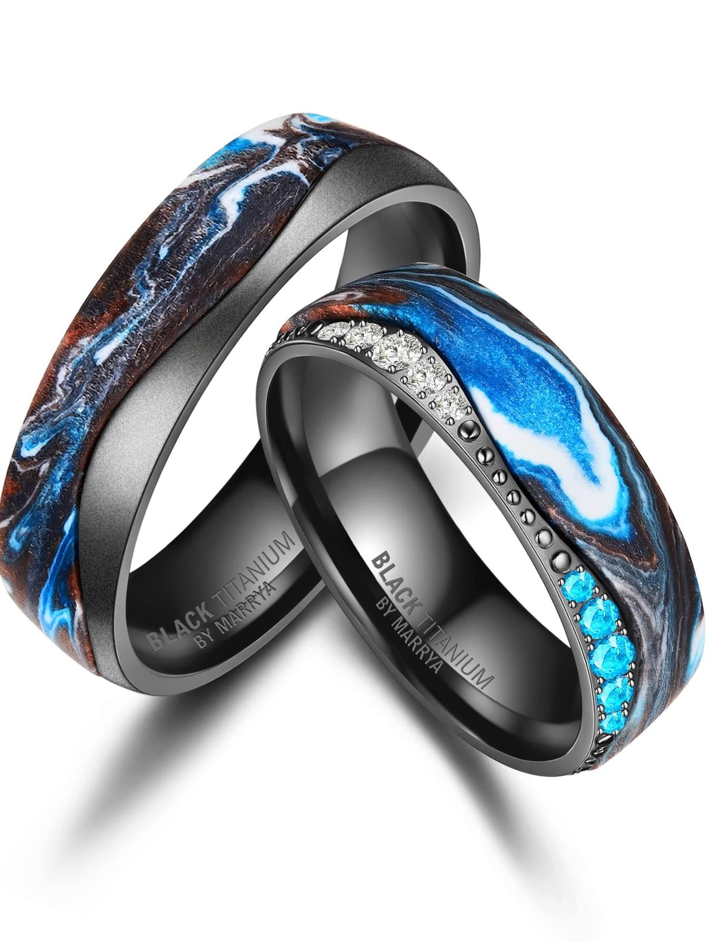 Anello 'MARRYA BT-15 Black Titanium Ocean Blue Edition' di MARRYA in blu