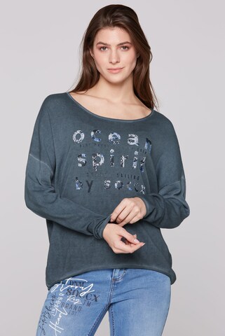 Soccx Oversized-Pullover mit Used-Optik und Artwork in Blau: Vorderseite
