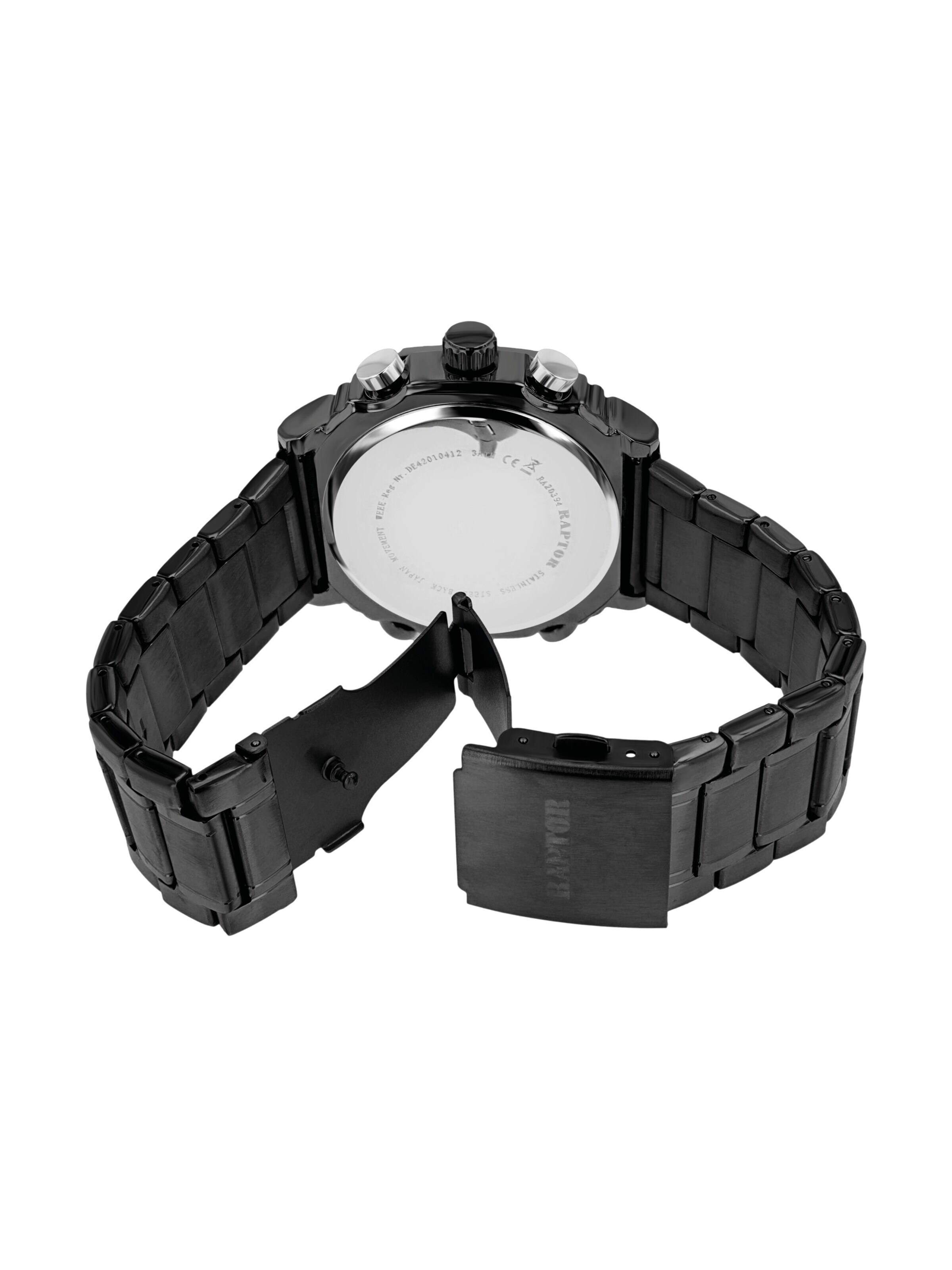 Raptor Analoguhr 'mit Dual-Time und Edelstahlarmband'‌‌‌‌ in Schwarz