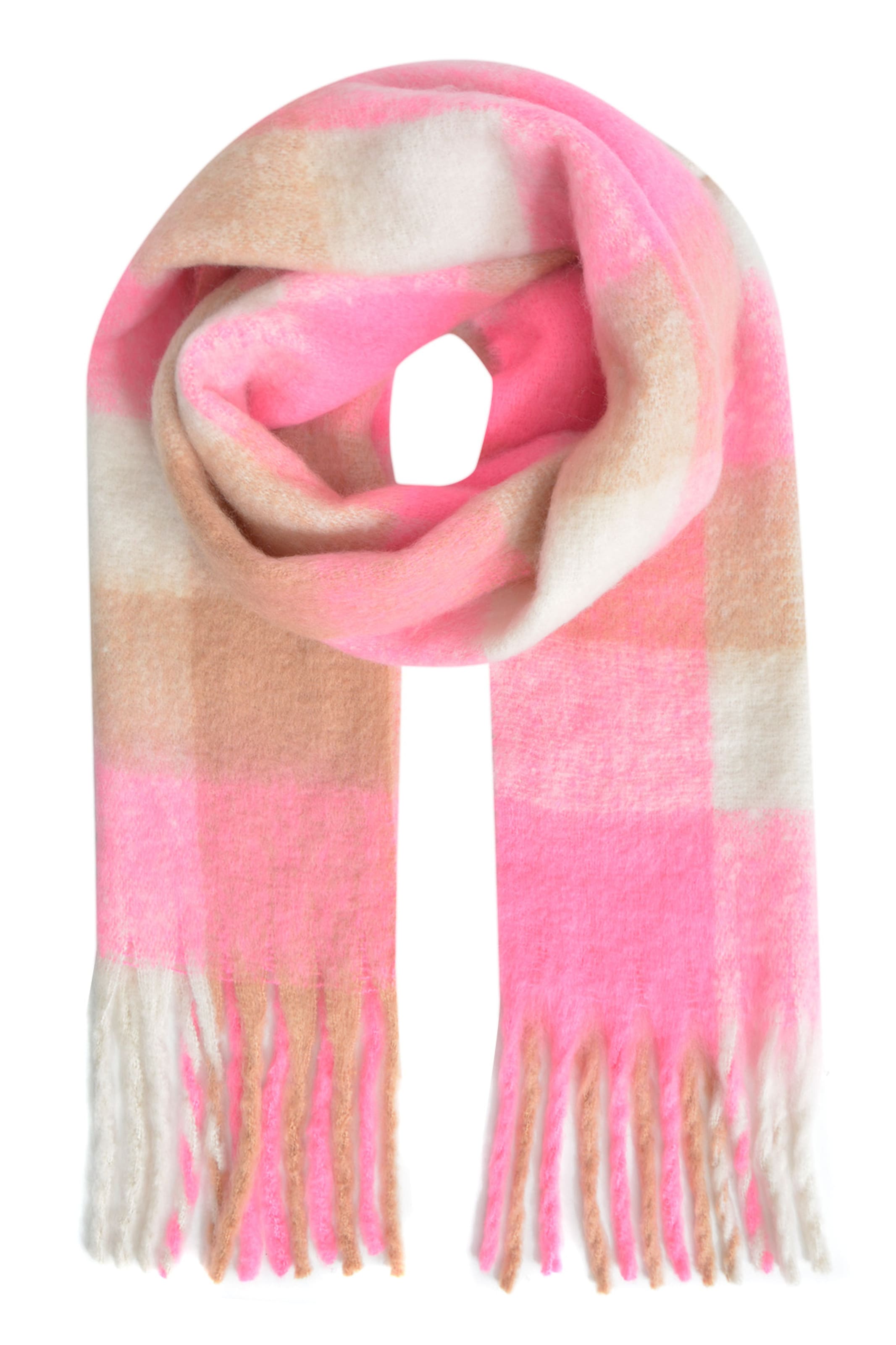 Smith&Soul Schal mit Karomuster und Fransen in rosé, Produktansicht