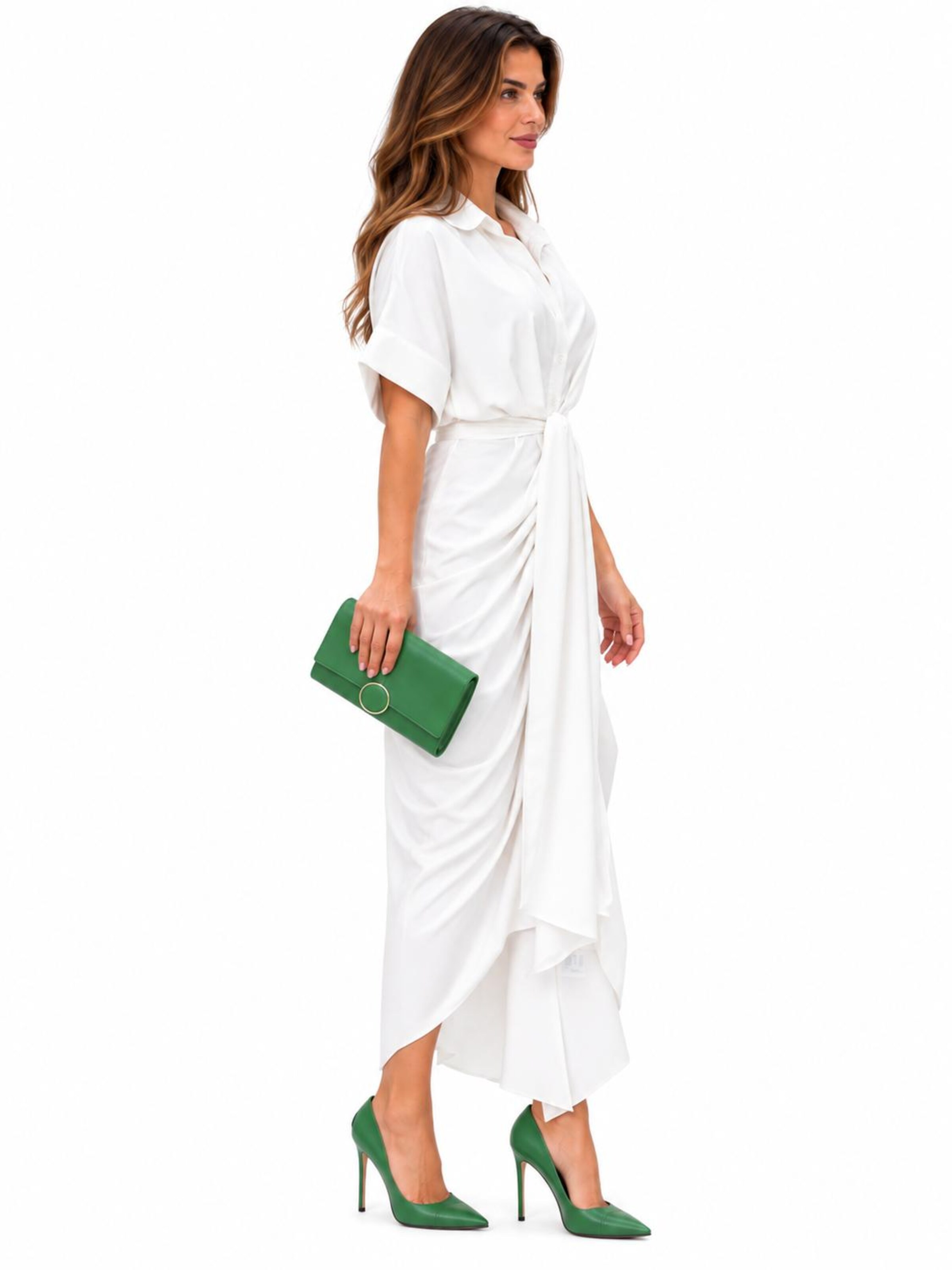 SPORTS36.NL Jurk 'Women's Short-Sleeve Shirt Dress with Waist Tie' in Wit