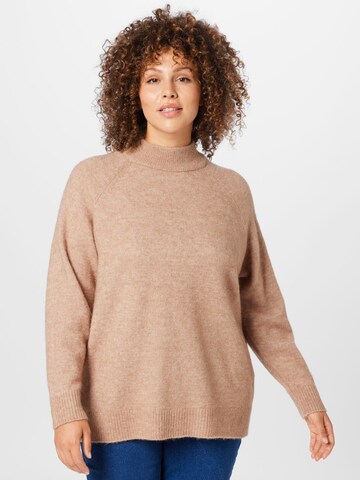 Selected Femme Curve Sweater 'Lulu' in Brown: front