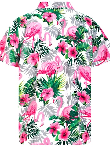 King Kameha Shirt 'Flamingo Flowers' in White