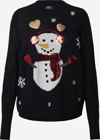 ONLY Sweater 'XMAS Exclusive Snowman' in Black: front