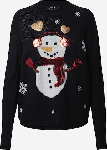 ONLY Trui 'XMAS Exclusive Snowman' in Zwart: voorkant