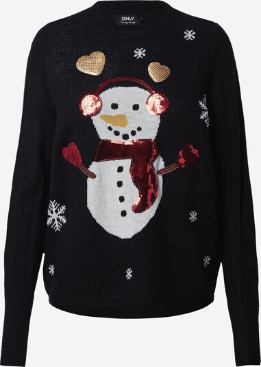 ONLY Pull-over 'XMAS EXCLUSIVE SNOWMAN' en mélange de couleurs / noir, Vue avec produit
