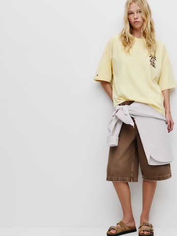Pull&Bear Oversize t-shirt 'PACIFIC PALM' i gul