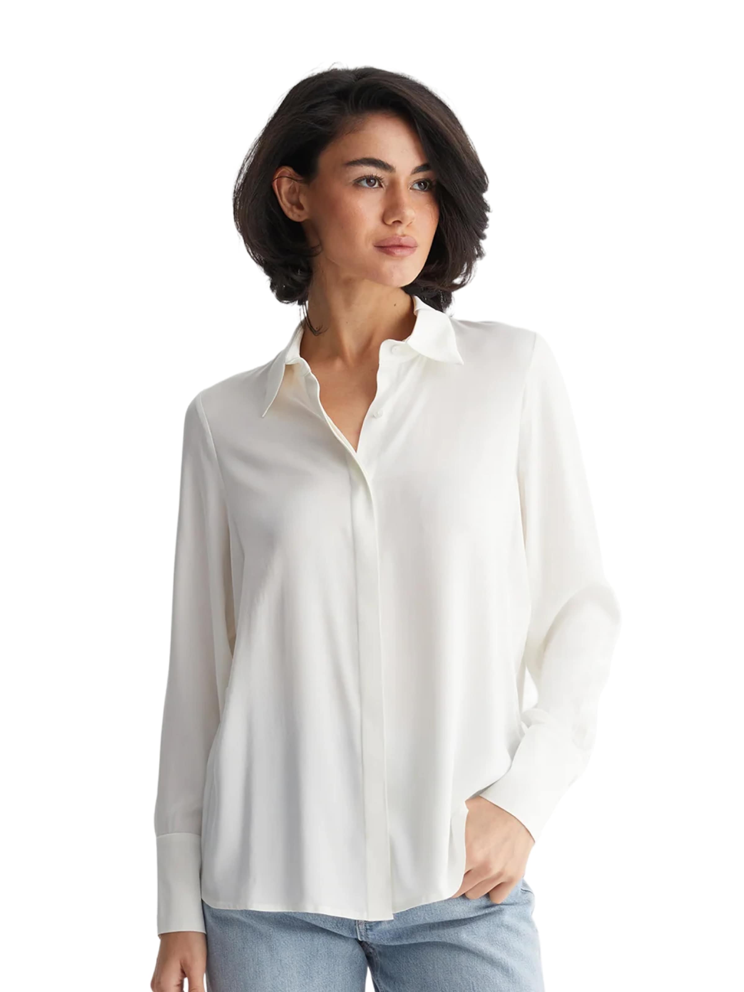 SILK & CASHMERE Shirt in Wit: voorkant