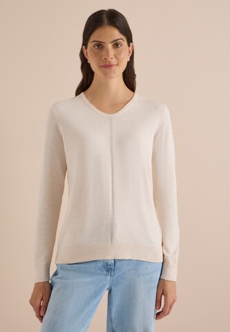 CECIL Basic Pullover mit V-Neck in Unifarbe in Beige: Vorderseite