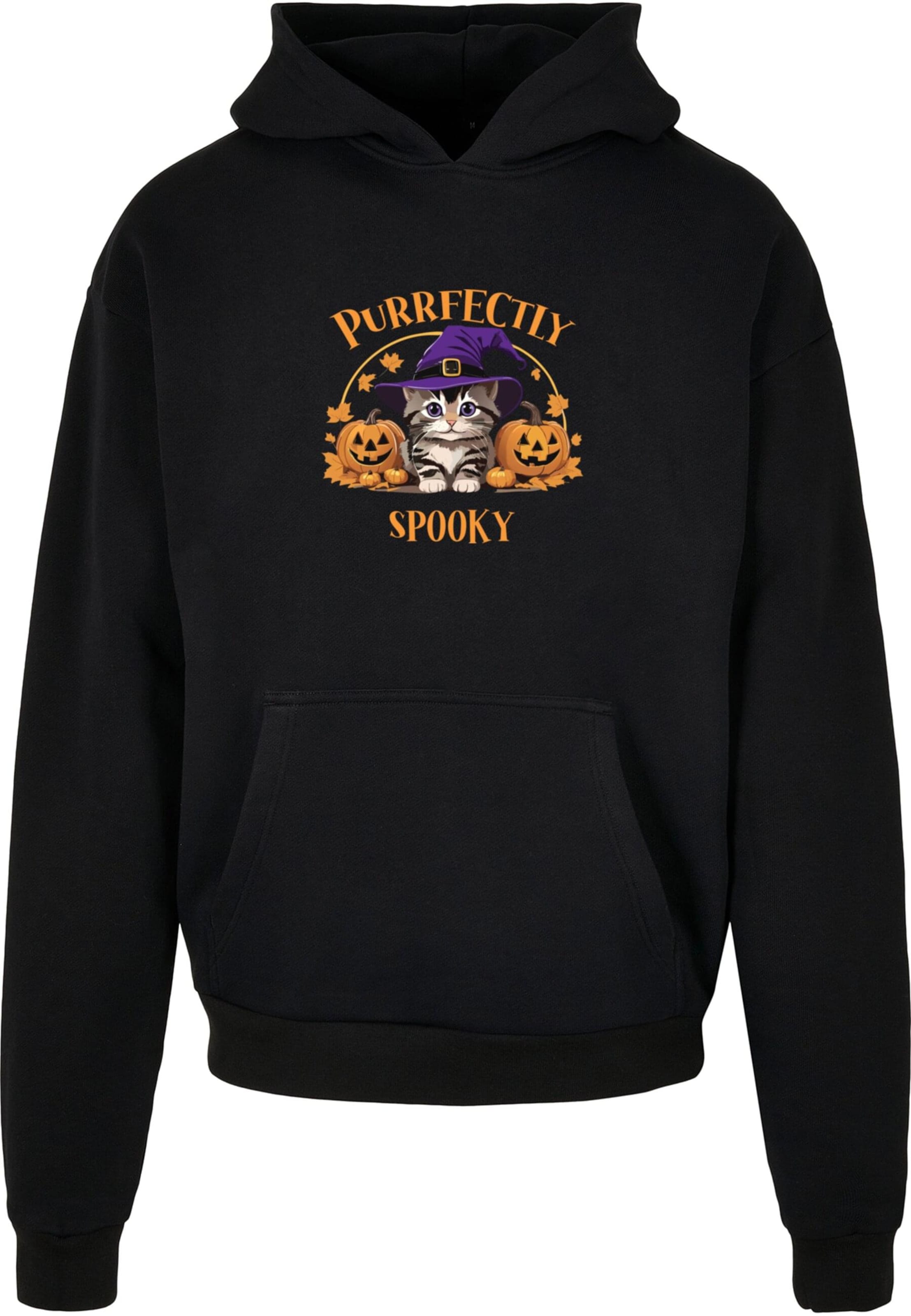 Merchcode Sweatshirt 'Halloween - Purrfectly Spooky Cat' in Schwarz: Vorderseite