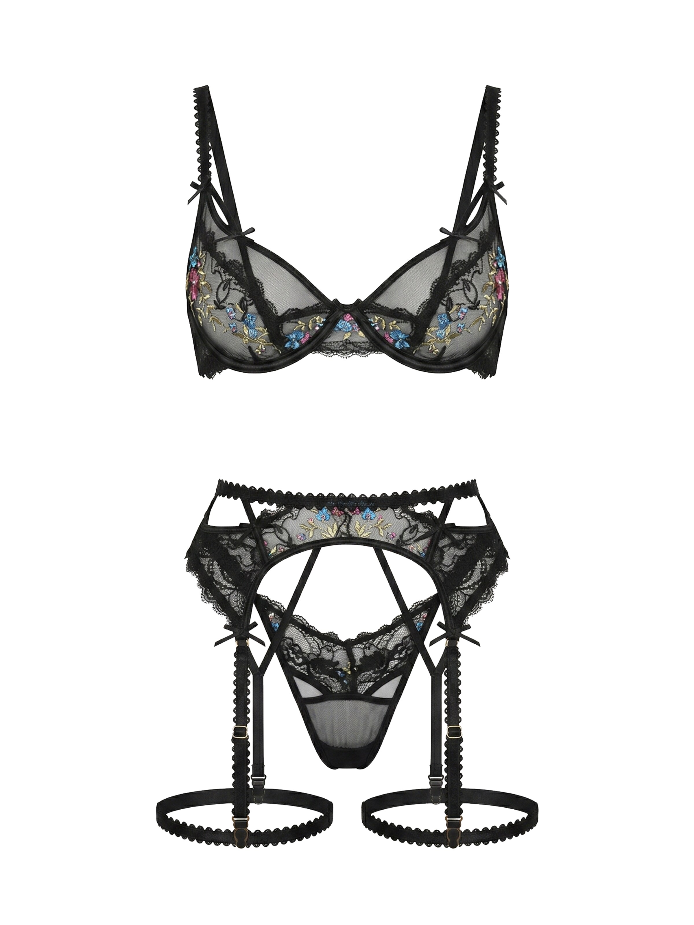 L.BEV Balconette Wäsche-Sets 'Dolce Desiderio Set'‌‌‌‌‌‌‌‌ in Schwarz: Vorderseite
