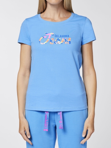 Oklahoma Jeans T-Shirt ' mit floralem Label-Akzent ' in Blau