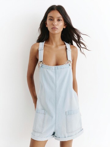 Pull&Bear Loosefit Tuinbroek jeans in Blauw: voorkant