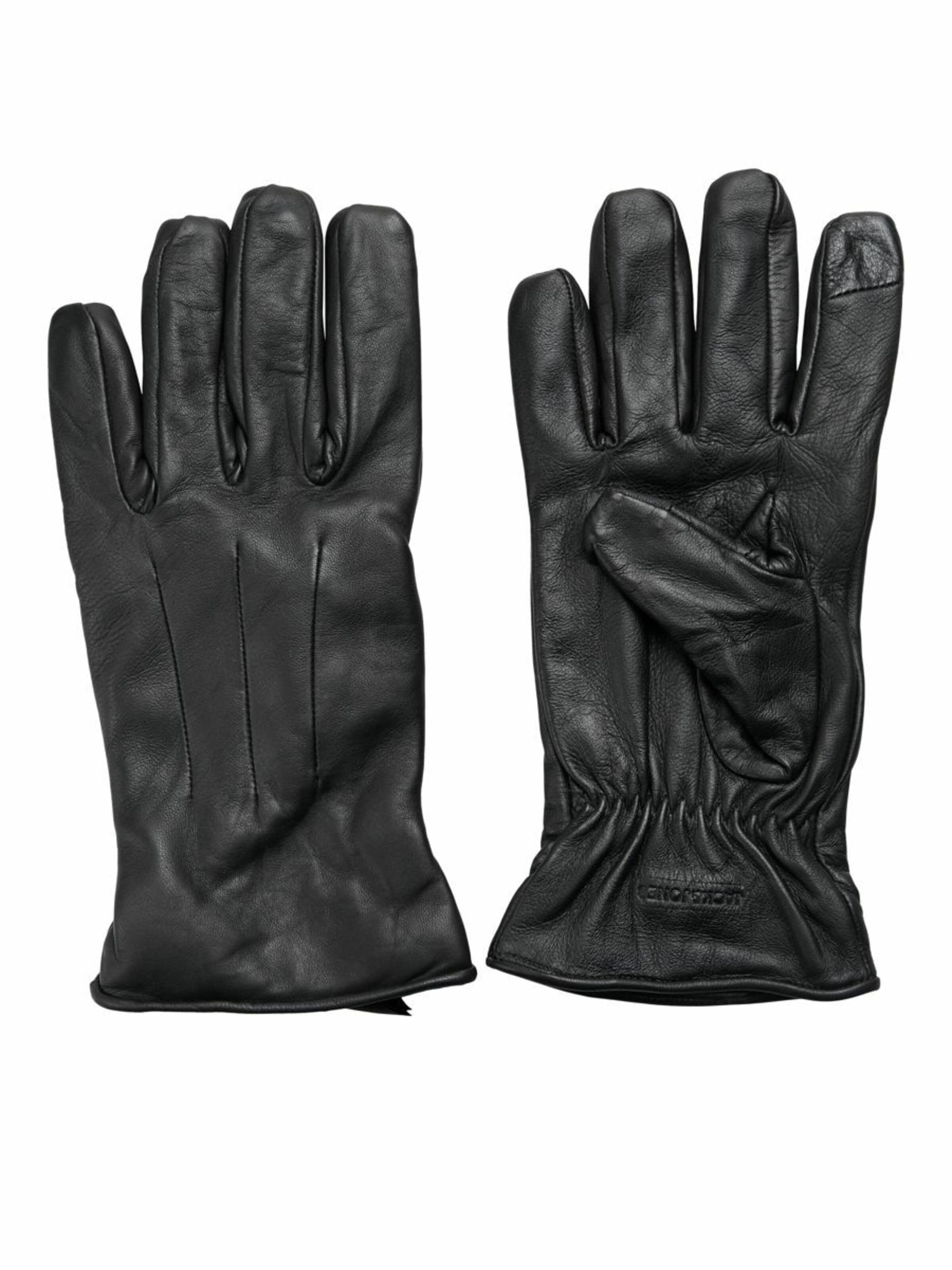 JACK & JONES Full finger gloves 'JACMONTANA LEATHER GLOVES NOOS' in Black: front