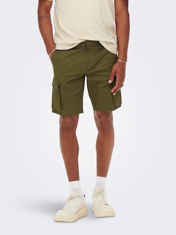 Only & Sons Regular Cargo Pants 'Cam Stage' in Green: front