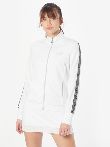 EA7 Emporio Armani Zip-Up Hoodie 'FELPA' in White: front