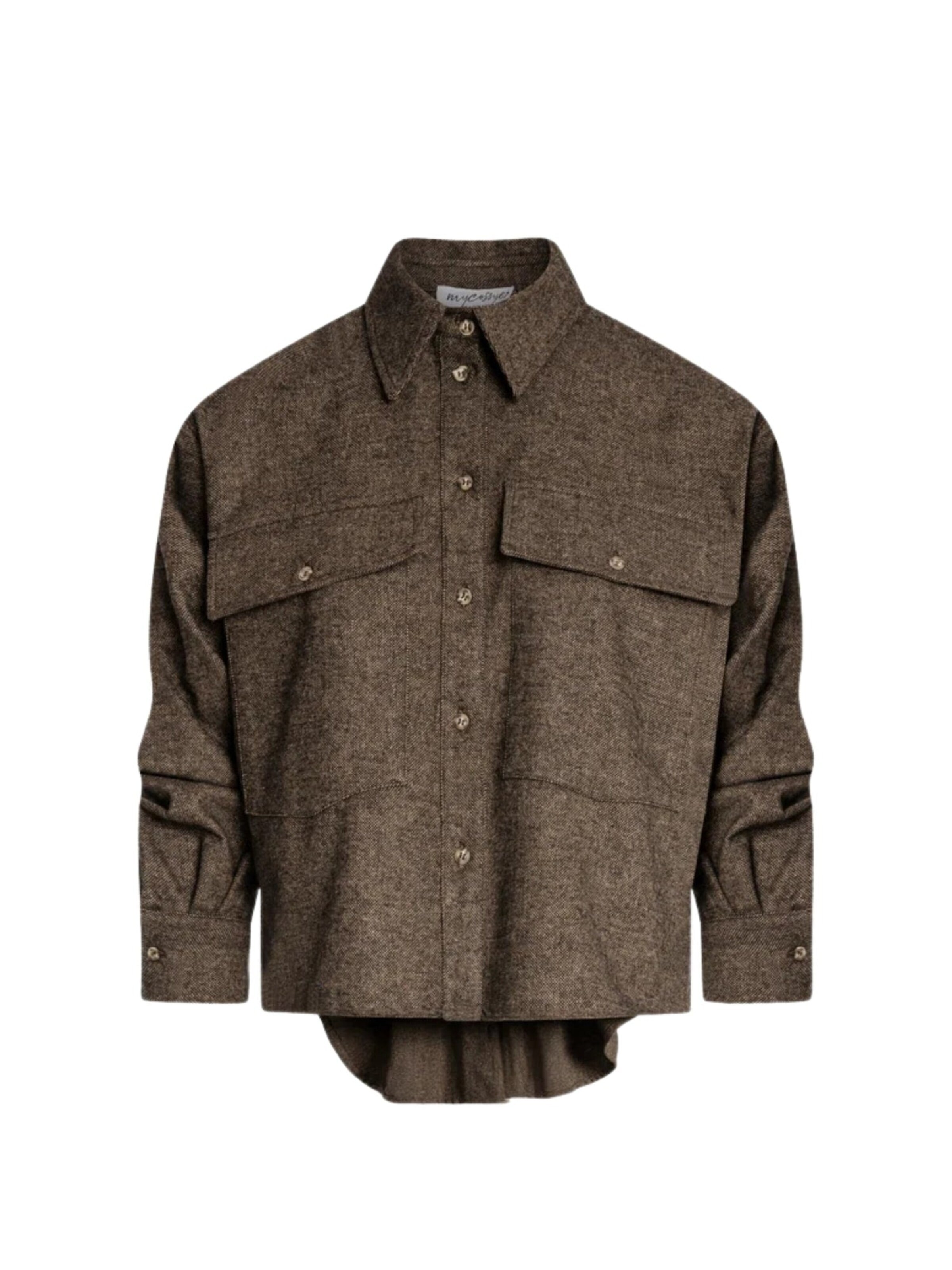 Fracomina Blus 'Oversized Tweed Shirt with Wool' i brun: framsida