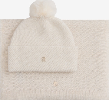 TOMMY HILFIGER Beanie Und Schal in Weiß: Vorderseite