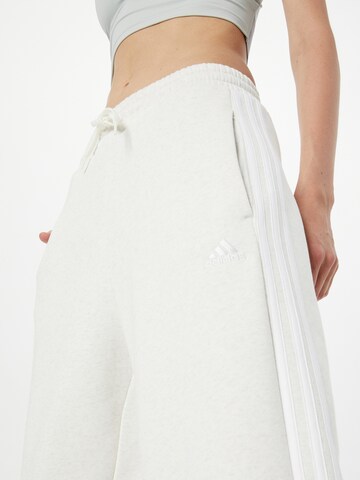 ADIDAS SPORTSWEAR Loose fit Workout Pants 'Essentials 3-Stripes Open Hem Fleece' in White