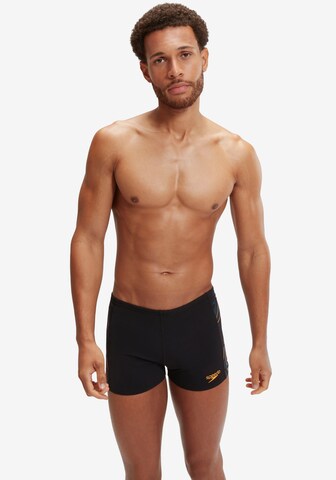 SPEEDO Athletic Swim Trunks in Black: front