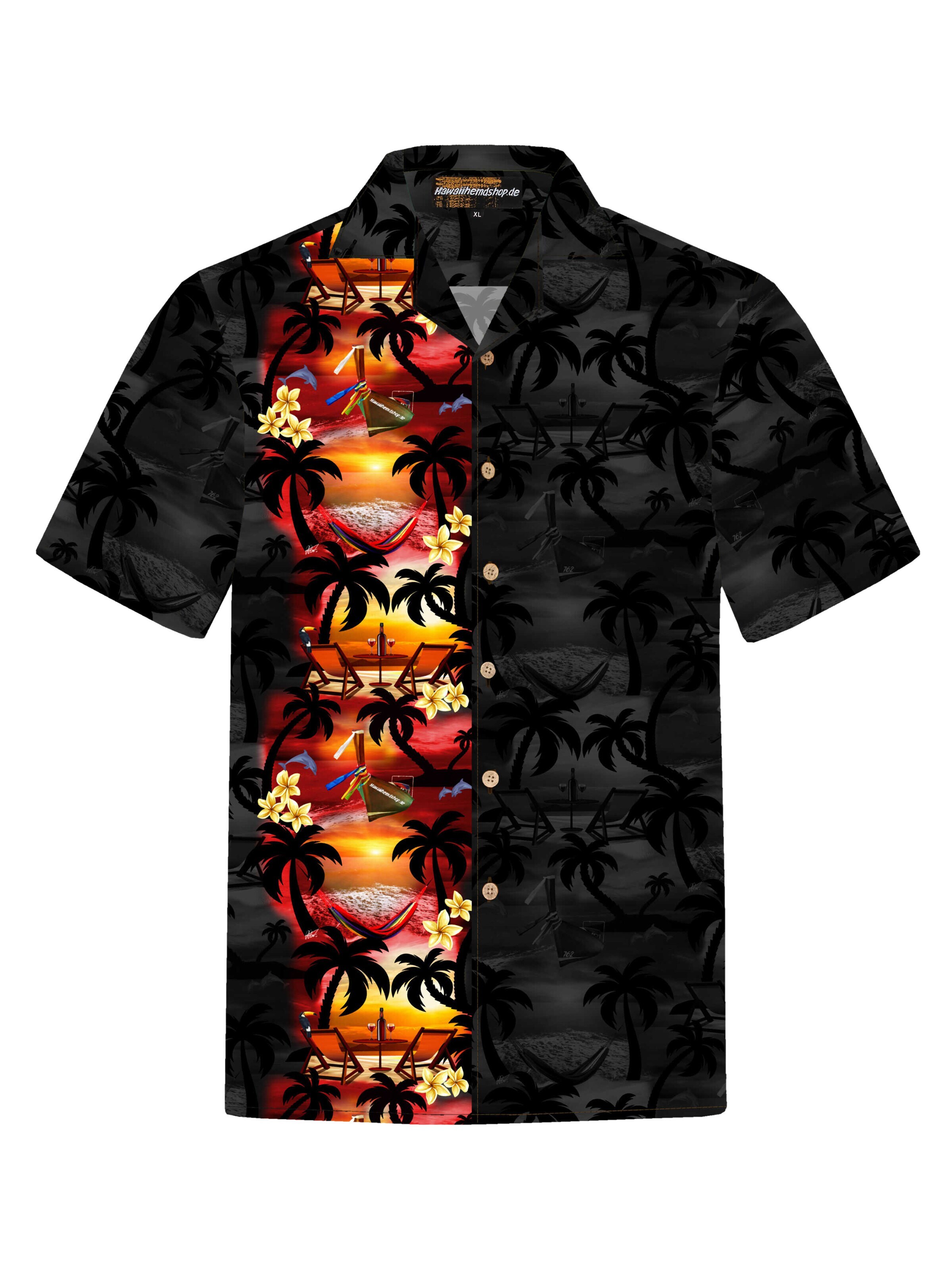 Hawaiihemdshop.de - Regular Fit Camisa 'Hawaiihemd Paradise Night' em preto: frente