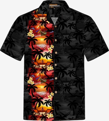 Hawaiihemdshop.deRegular Fit Košulja 'Hawaiihemd Paradise Night' - crna boja: prednji dio
