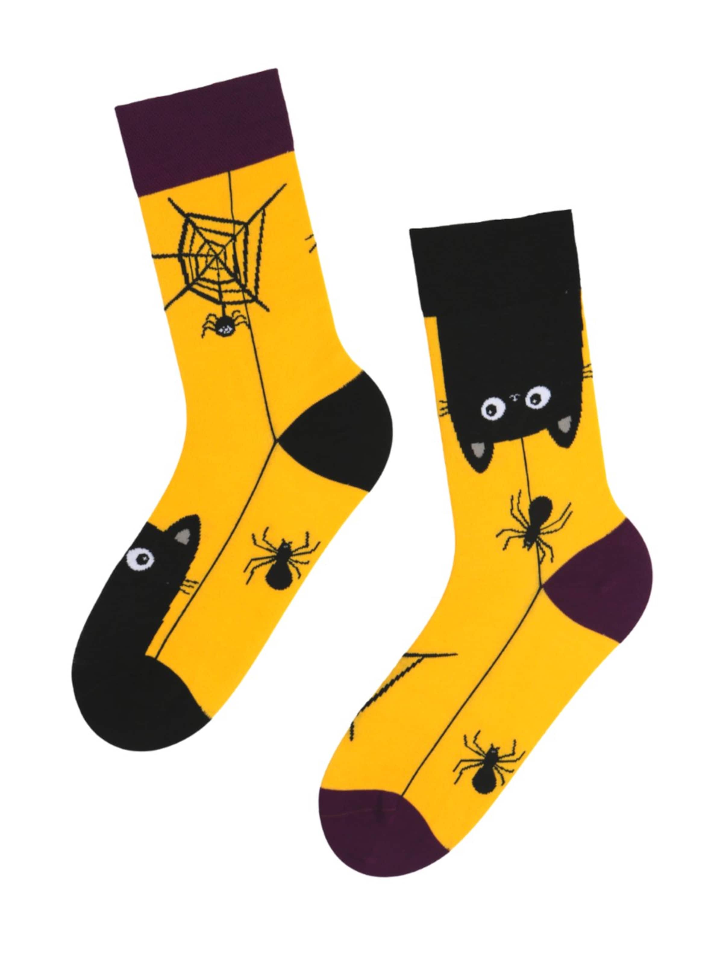 Sokisahtel - Calcetines 'CAT Halloween socks with a cat and a spider' en negro
