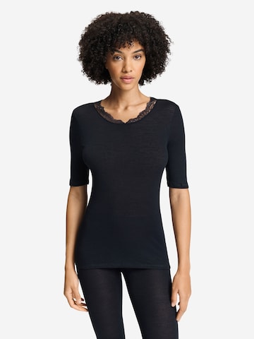 Hanro Shirt ' Woolen Lace ' in Zwart: voorkant