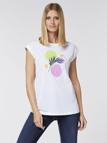 Oklahoma Jeans T-Shirt ' mit Palmen-Motiv ' in Weiß: predná strana