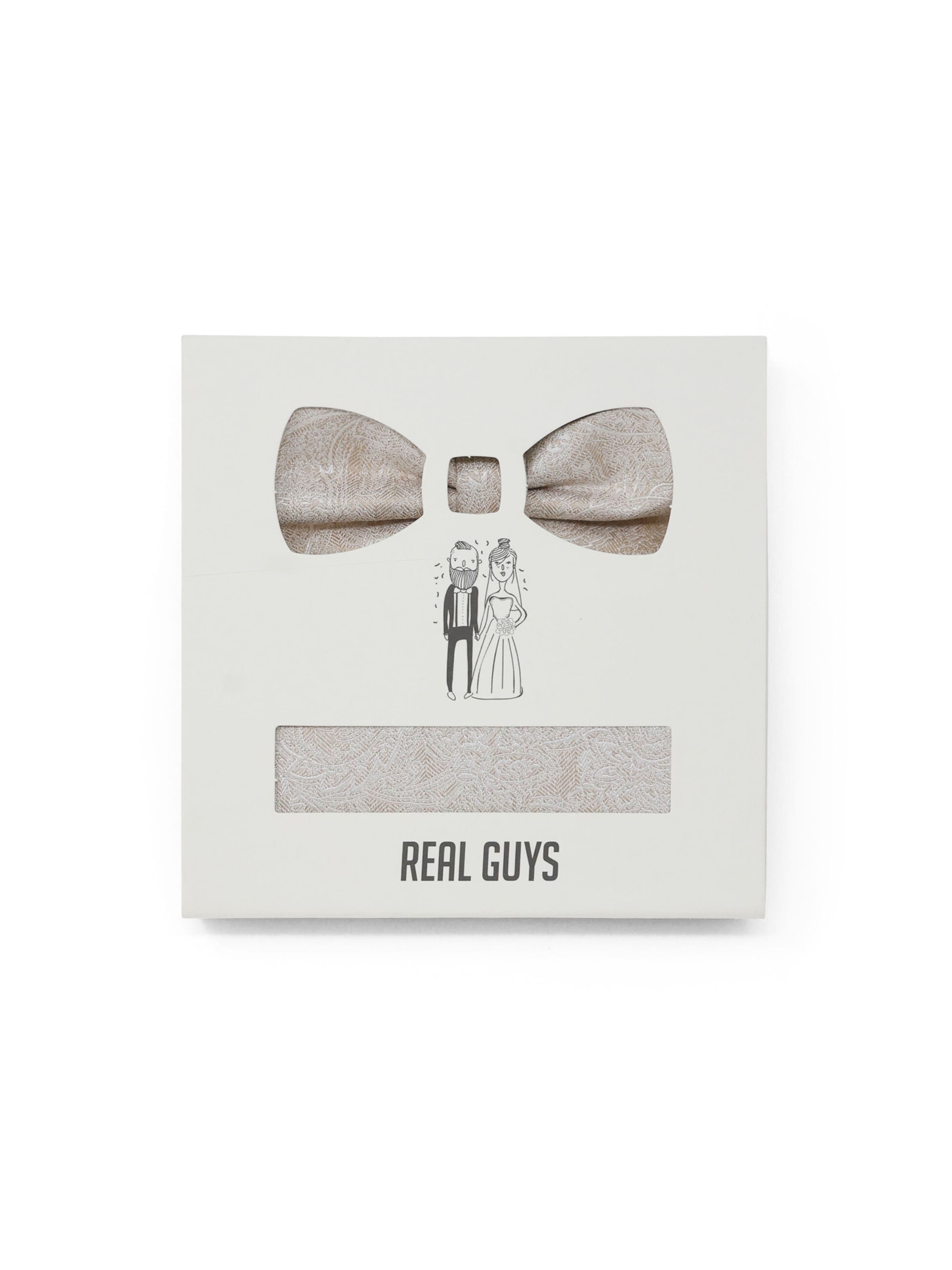 Real Guys Set: Fliege und Einstecktuch in beige / weiß, Produktansicht