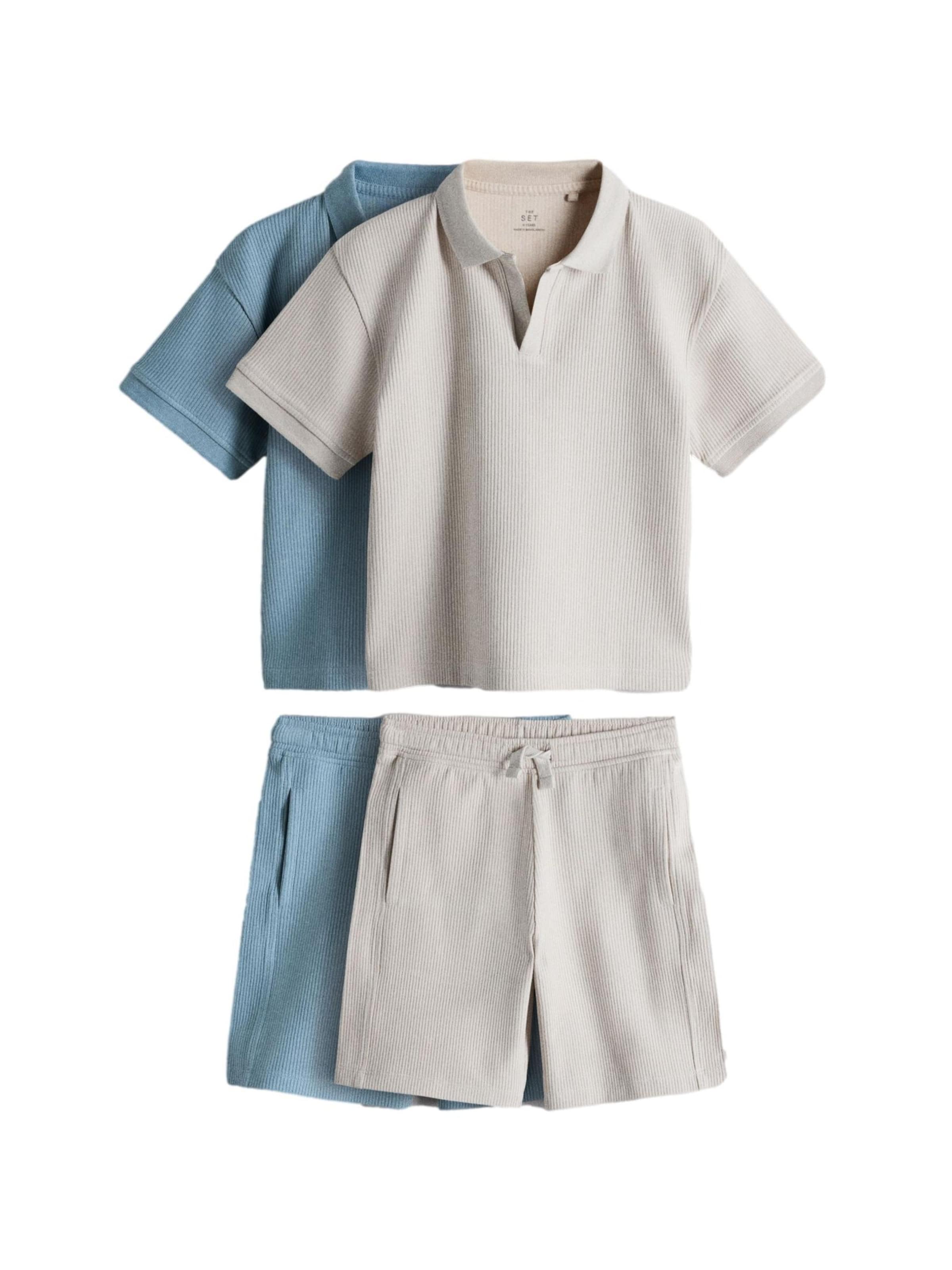 The Set Set: T-Shirt und Shorts in blau / hellgrau, Produktansicht