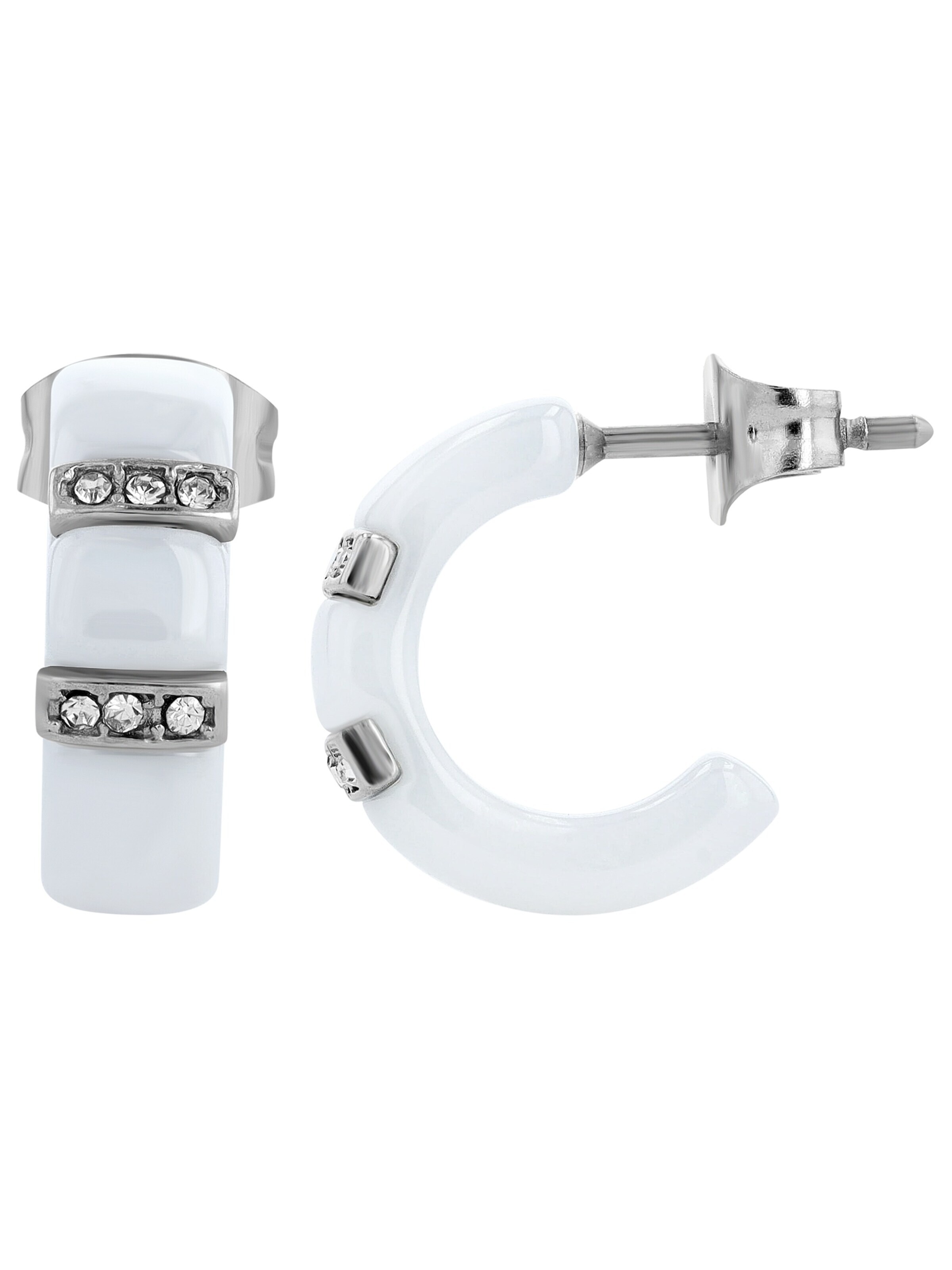 Akzent Earrings 'Keramik/ Edelstahl,Zirkonia, wasserfest' in White